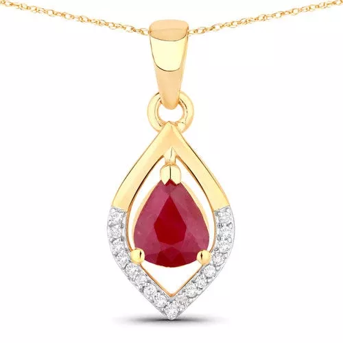 0.69 Carat Genuine Ruby and White Diamond 14K Yellow Gold Pendant