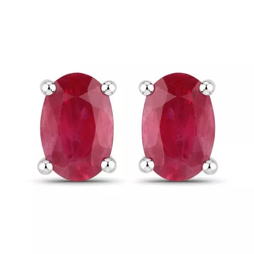 1.04 Carat Genuine Ruby 10K White Gold Earrings