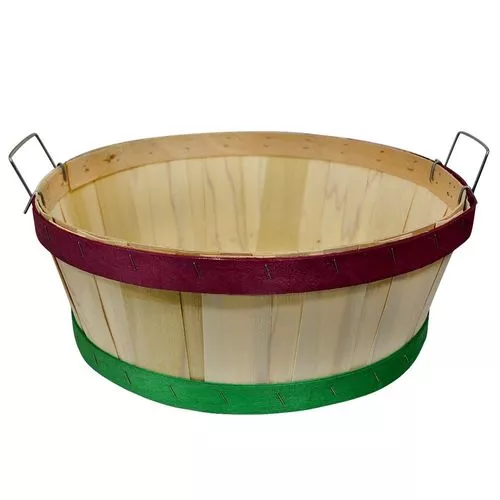 1/2 Bushel Natural Tub, Red Top/Green Bottom Bands/Handle