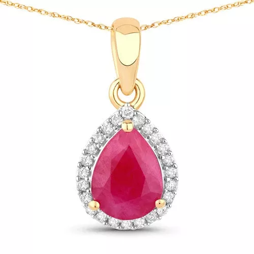 1.55 Carat Genuine Ruby and White Diamond 10K Yellow Gold Pendant