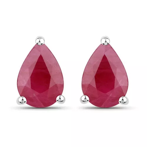 1.60 Carat Genuine Ruby 10K White Gold Earrings