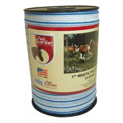 1" White / Blue Poly Tape, 656 ft.