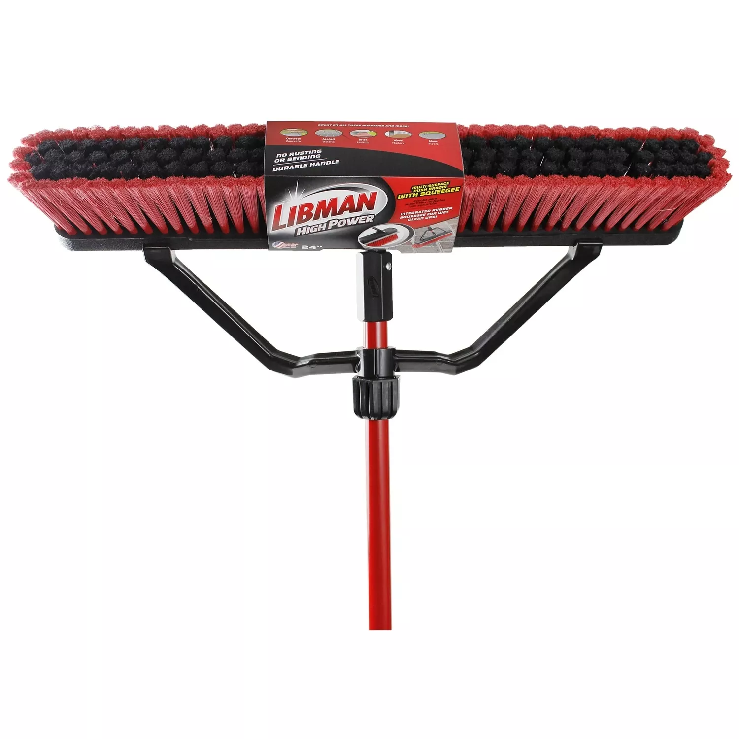 1004616 24 In. 1230 Push Broom With Squeegee, Red & Black