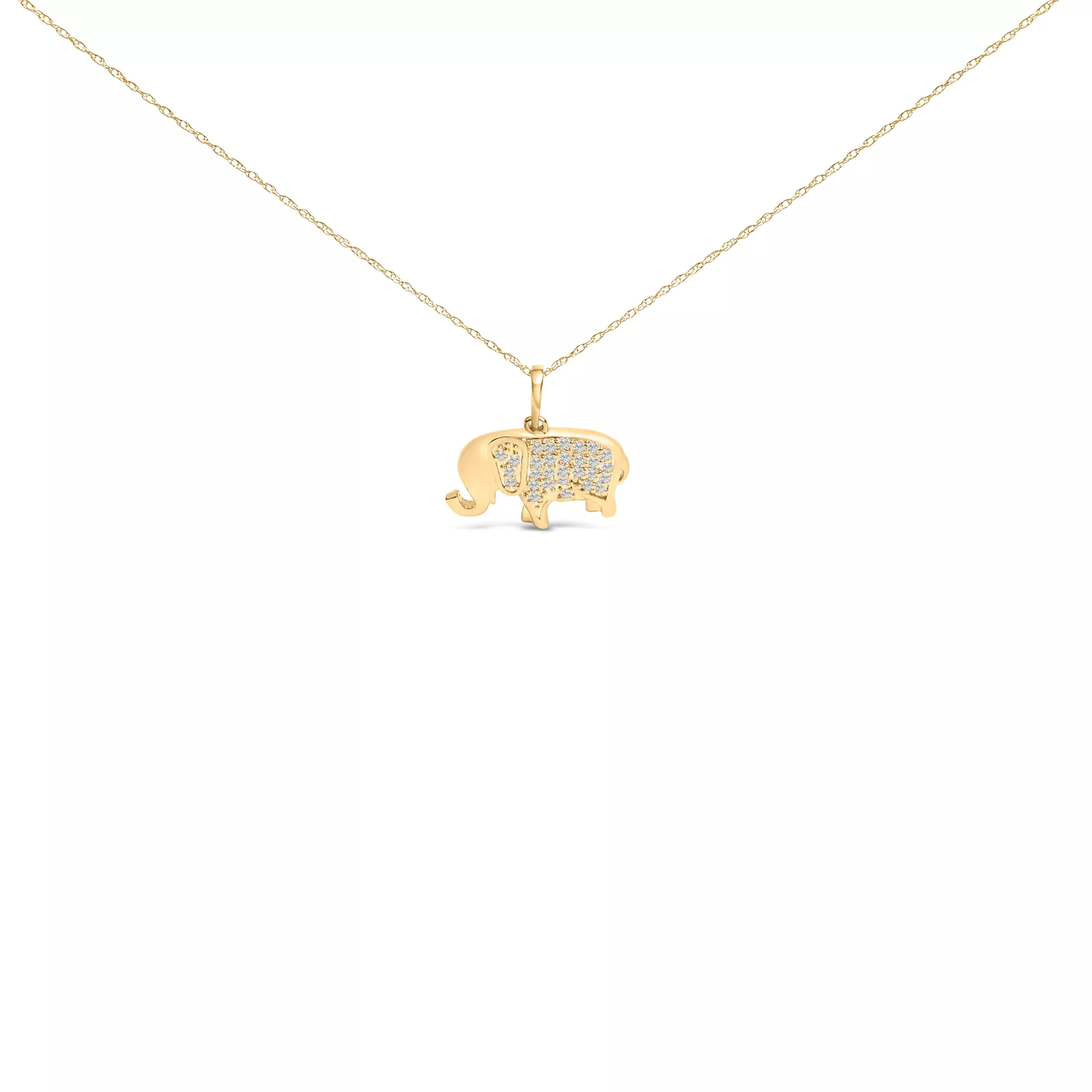 10K Yellow Gold 1/5 Cttw Diamond Elephant Pendant Necklace
