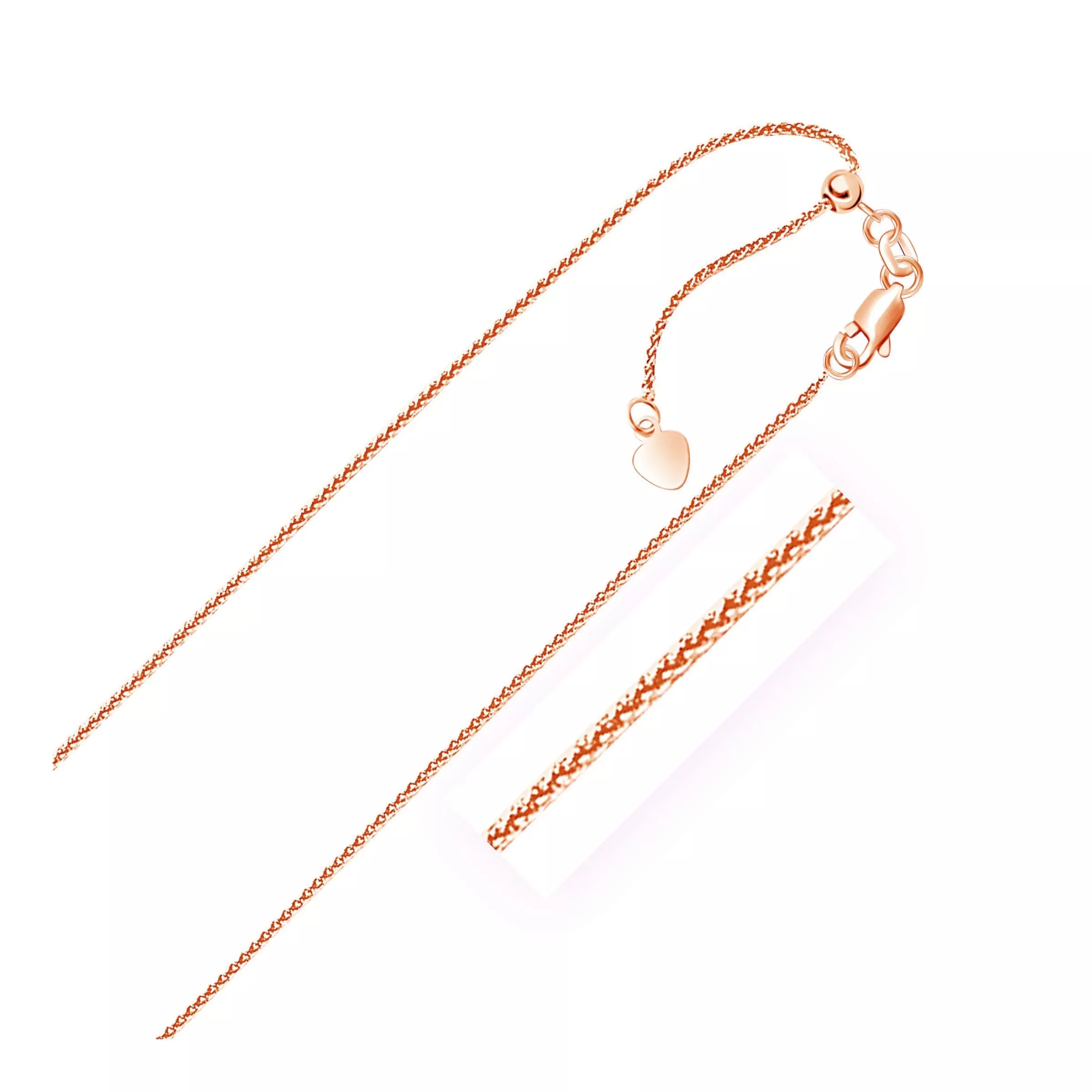 14k Rose Gold Adjustable Wheat Chain (1.00 mm)