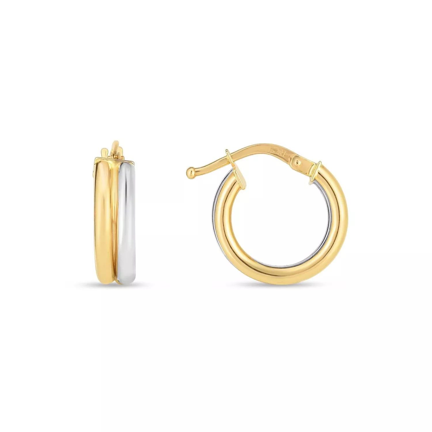 14k Two Tone Gold Double Round Hoops