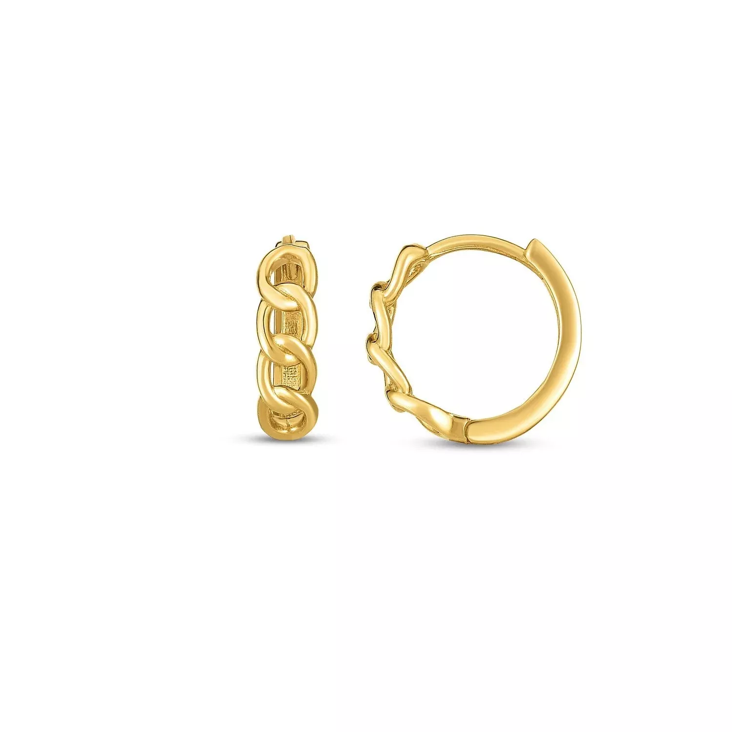 14k Yellow Gold Curb Huggie Hoop