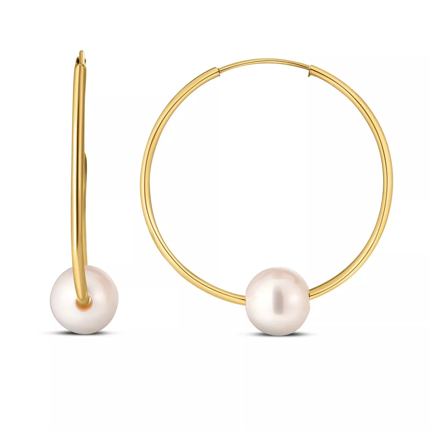 14k Yellow Gold Round Endless Pearl Earring(1x25mm)