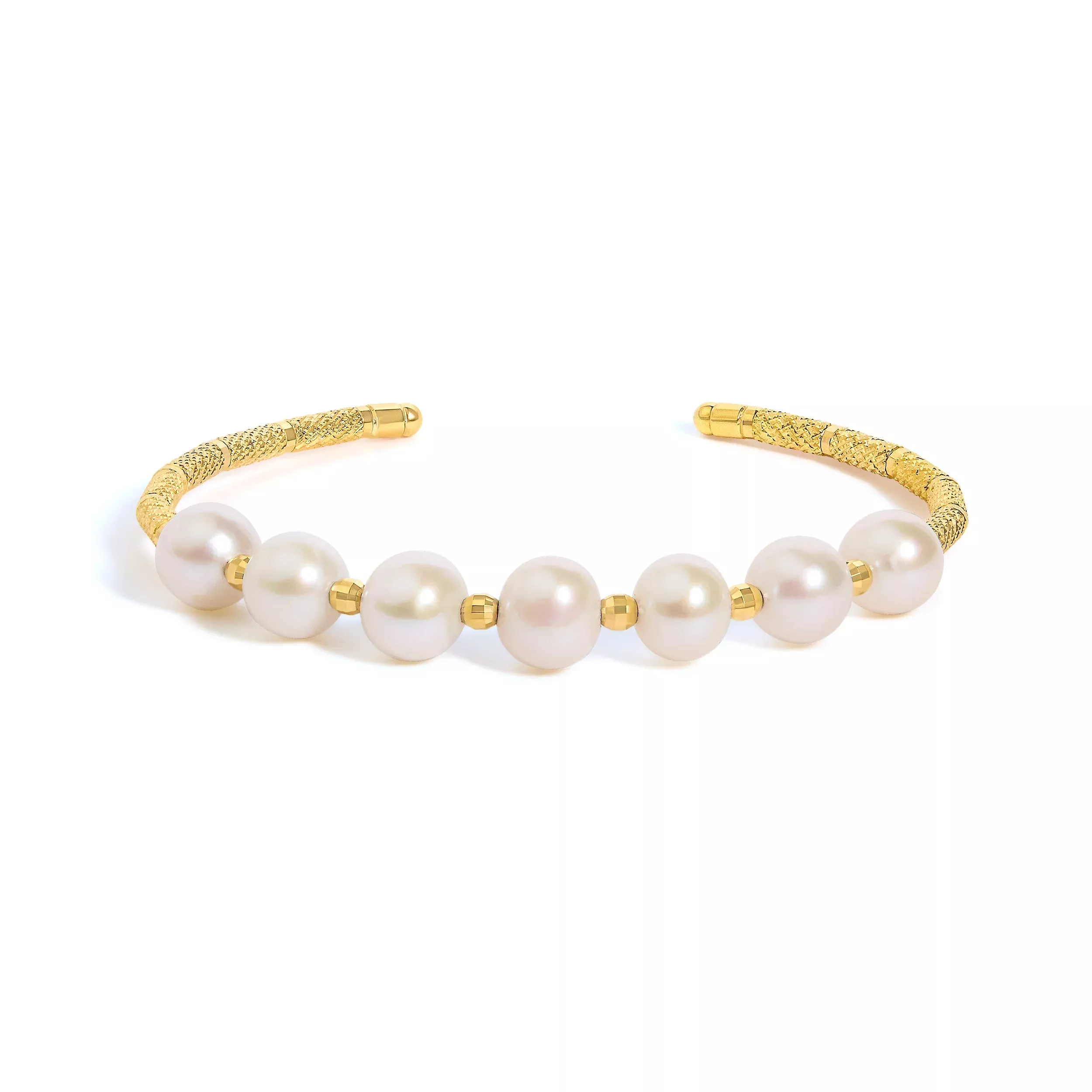 18K Yellow Gold Freshwater Pearl Cuff Bangle Bracelet