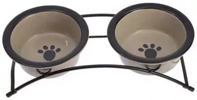 2-bowl Pet Feeder With Stand, Taupe