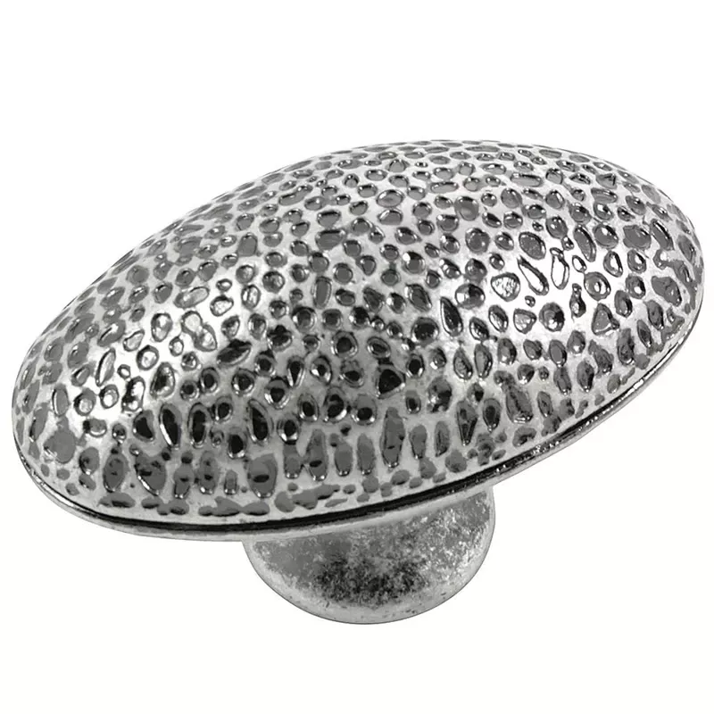 2 Inch Hammered Egg Cabinet Knob In Antique Satin Silver