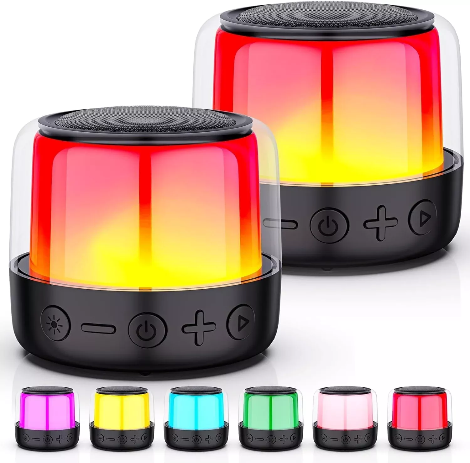～2PCS～ Bluetooth Speakers, Mini Portable Speakers with led Light, 11 Color Night Light LED Wireless Speaker, Dual Pairing, Perfect for Home, Outdoor (Black)