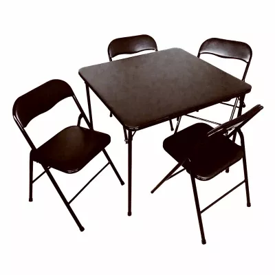 5-pc. Table &chair Set, Black Metal & Vinyl