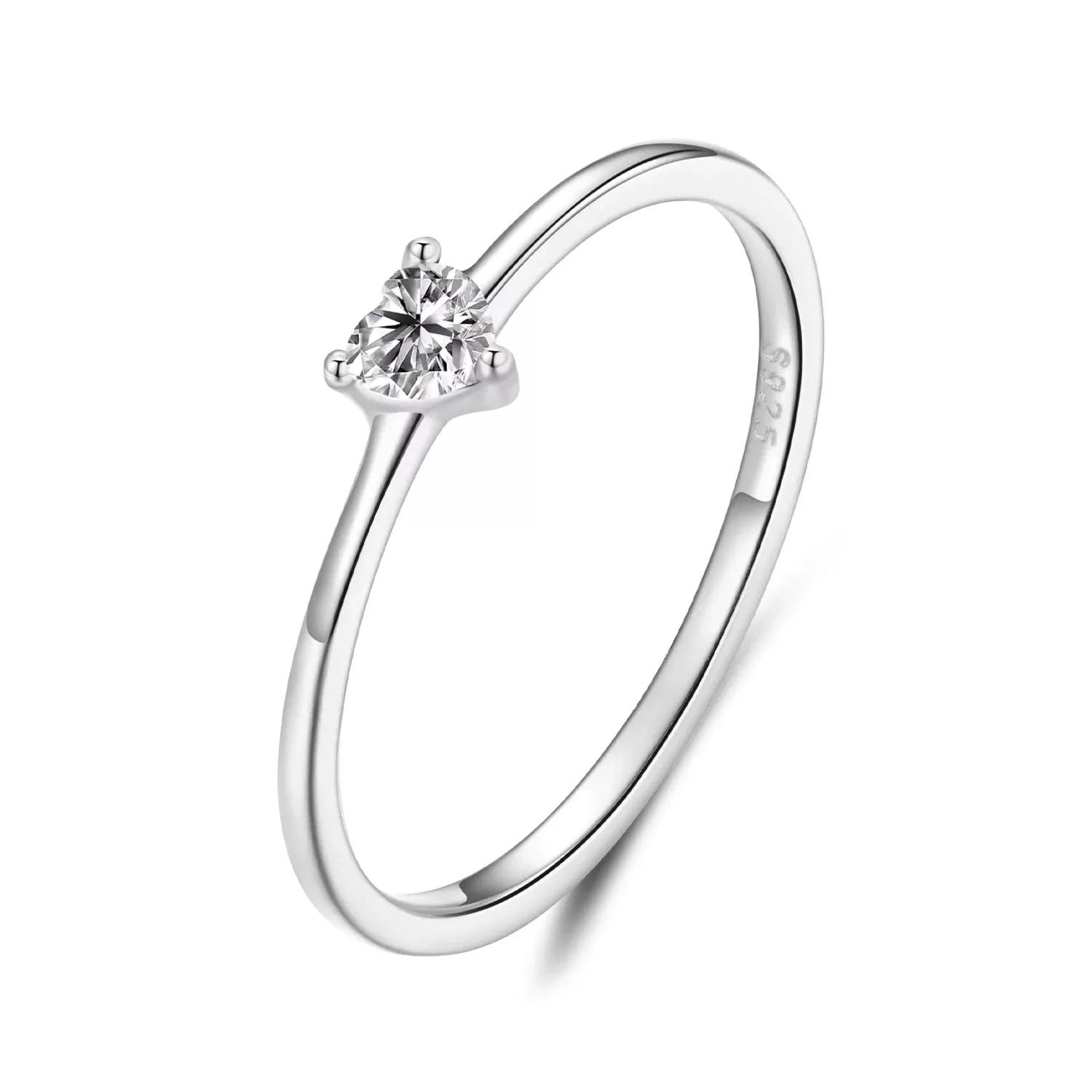 925 Sterling Silver 0.4cm Heart-shaped CZ Ring