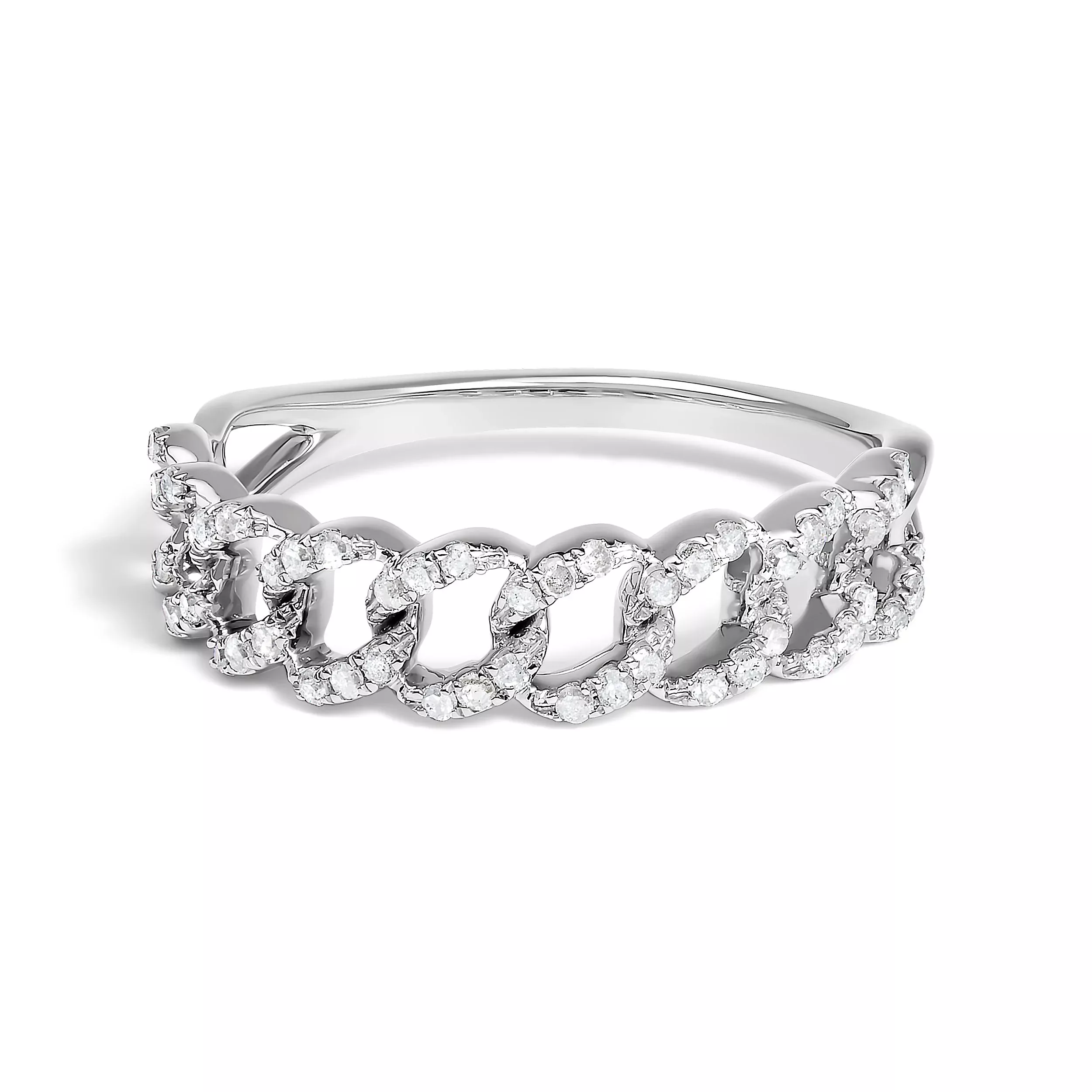 .925 Sterling Silver 1/4 Cttw Diamond Curb Link Band Ring