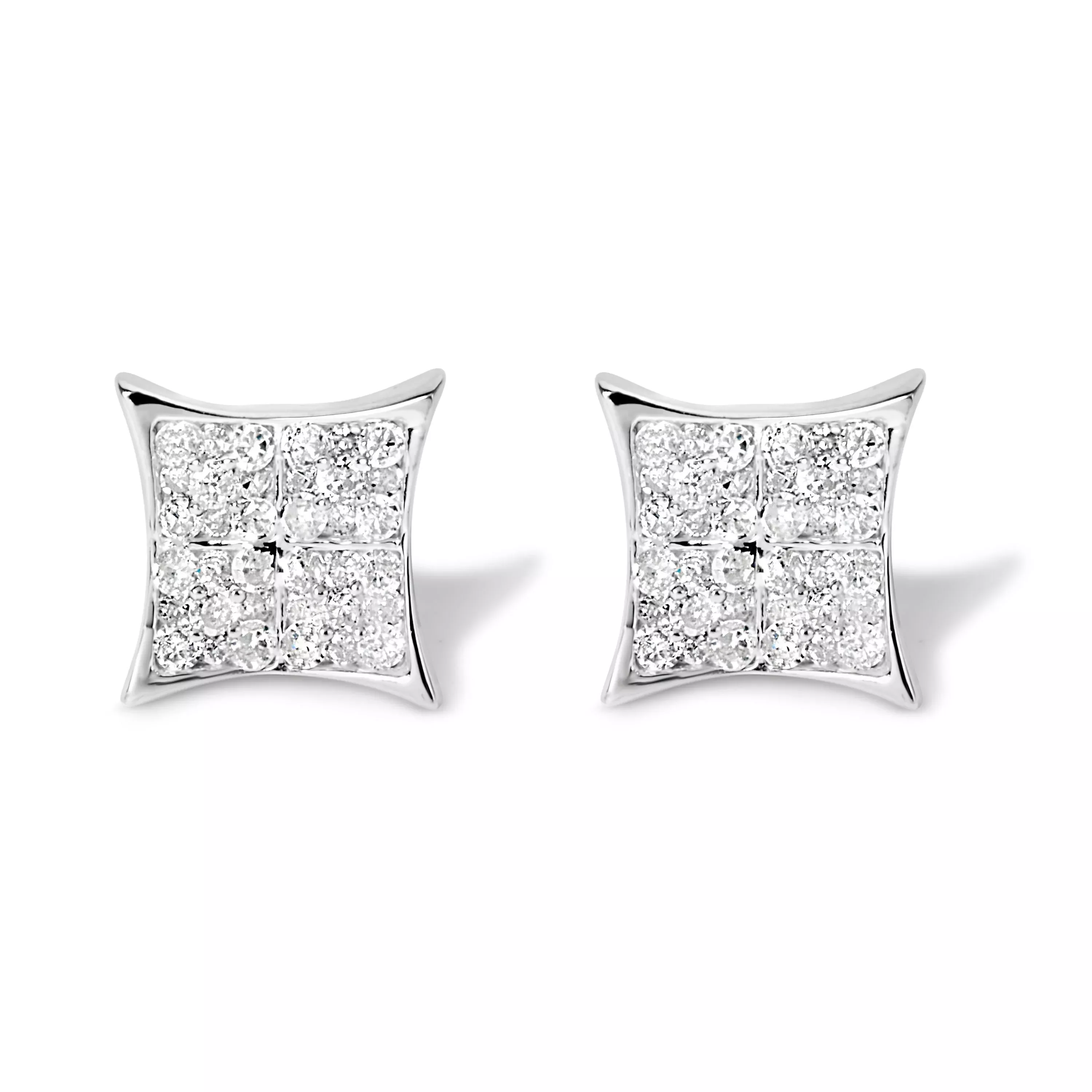 .925 Sterling Silver 3/4 Cttw Diamond Composite Curved Square Stud Earring (I-J Color, I3 Clarity)