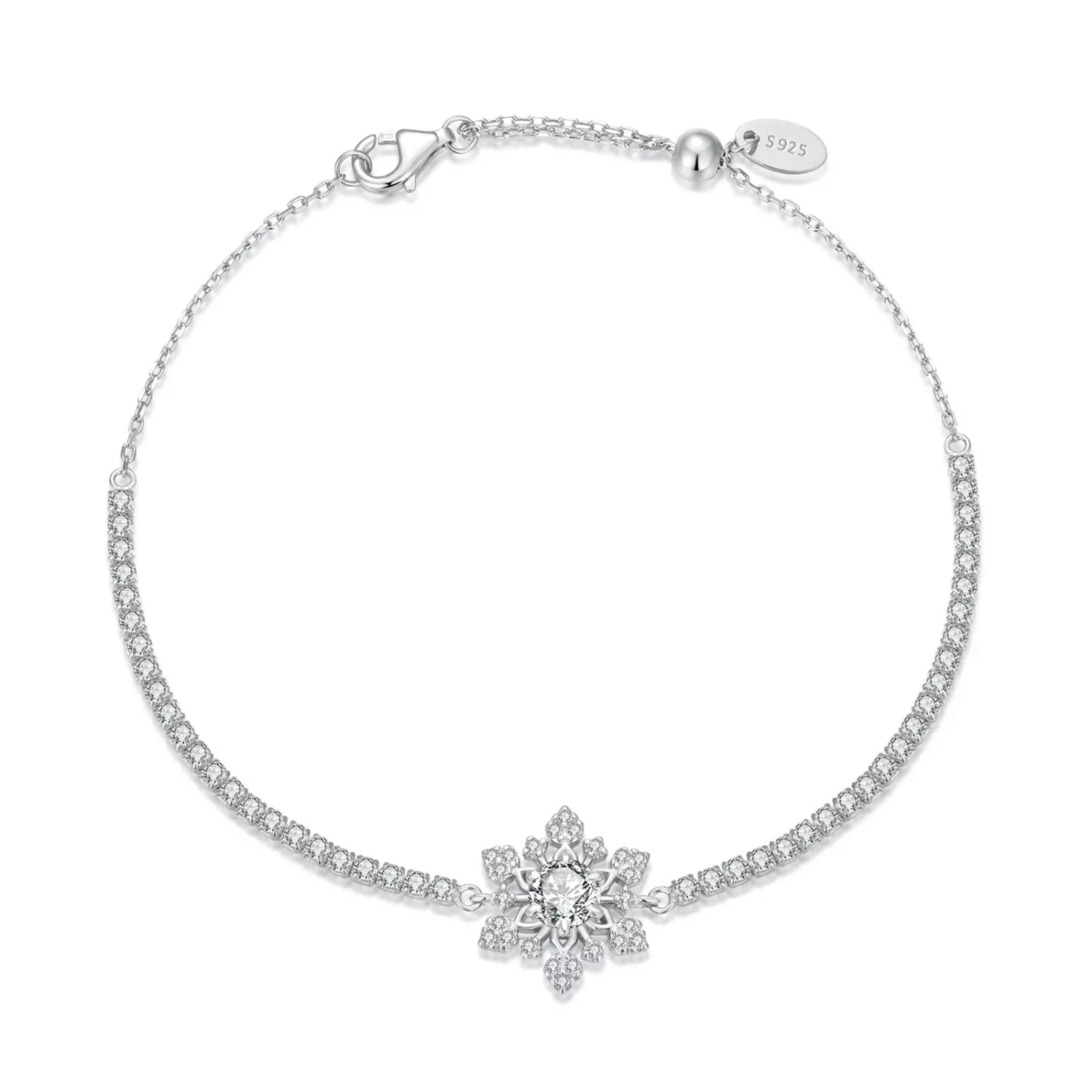 925 Sterling Silver Adjustable Bracelet with Pavé Setting CZ and White Gold Plating for Women