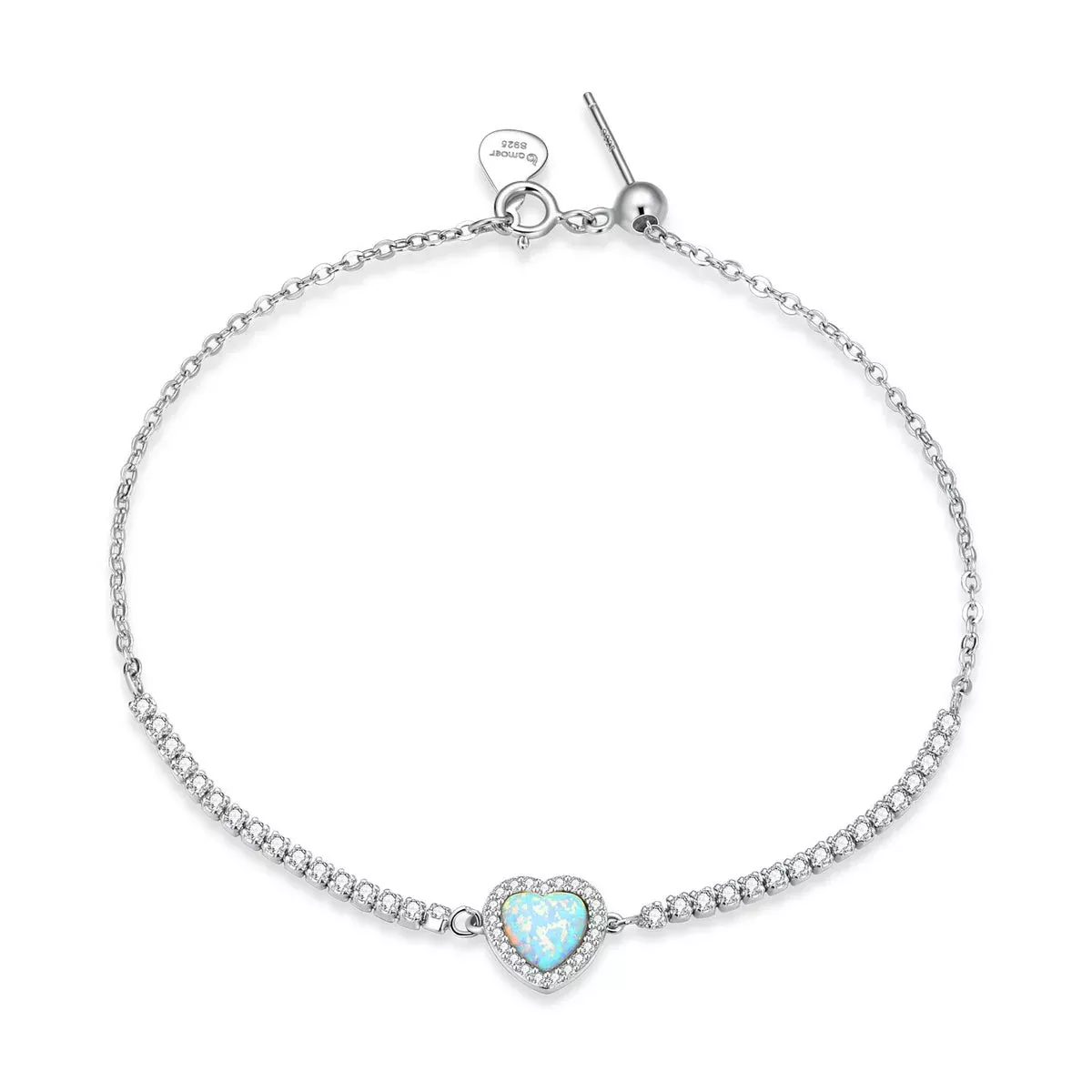 925 Sterling Silver Adjustable Bracelet with Translucent Opal and CZ for Women