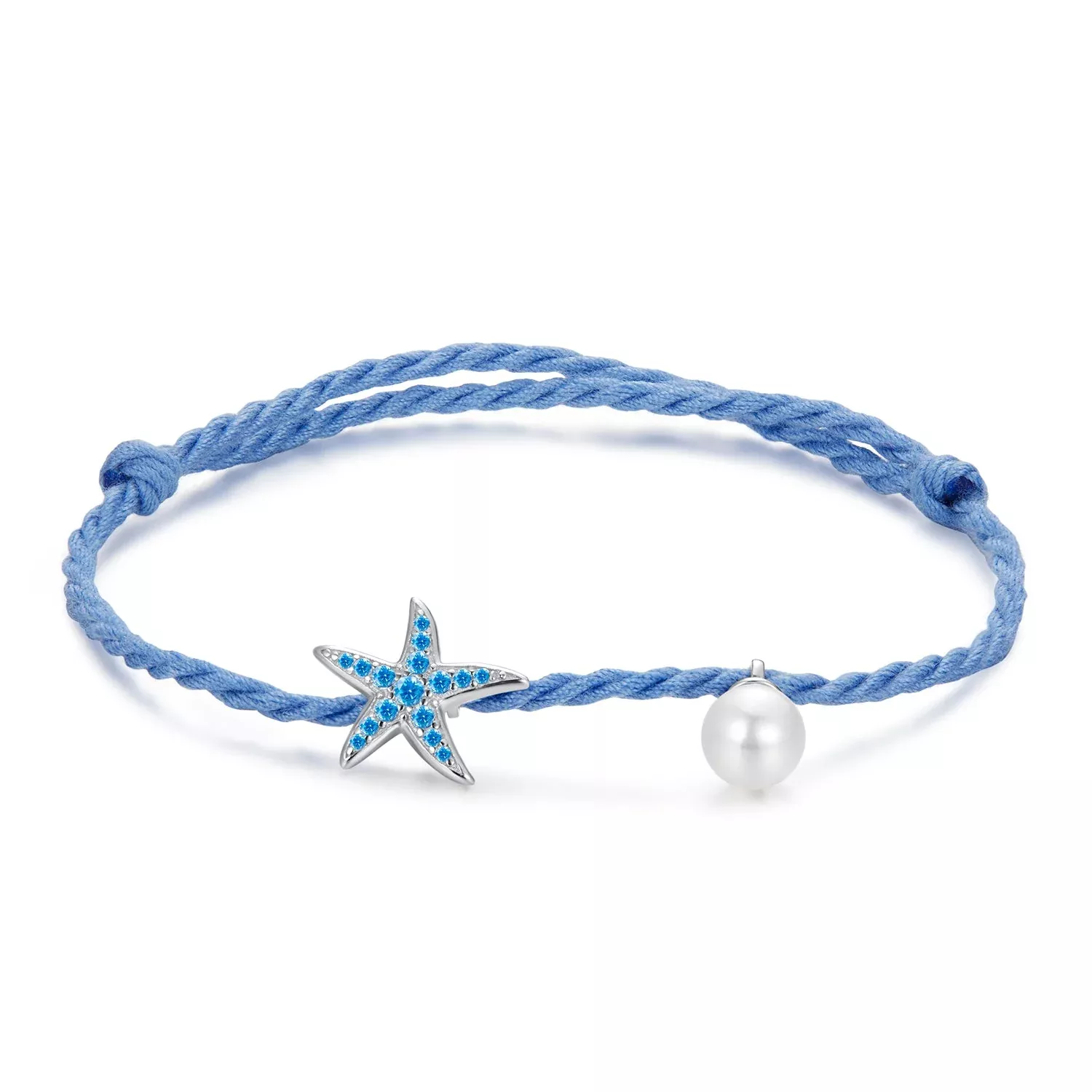 925 Sterling Silver Adjustable Starfish & Shell Pearl Bracelet for Women