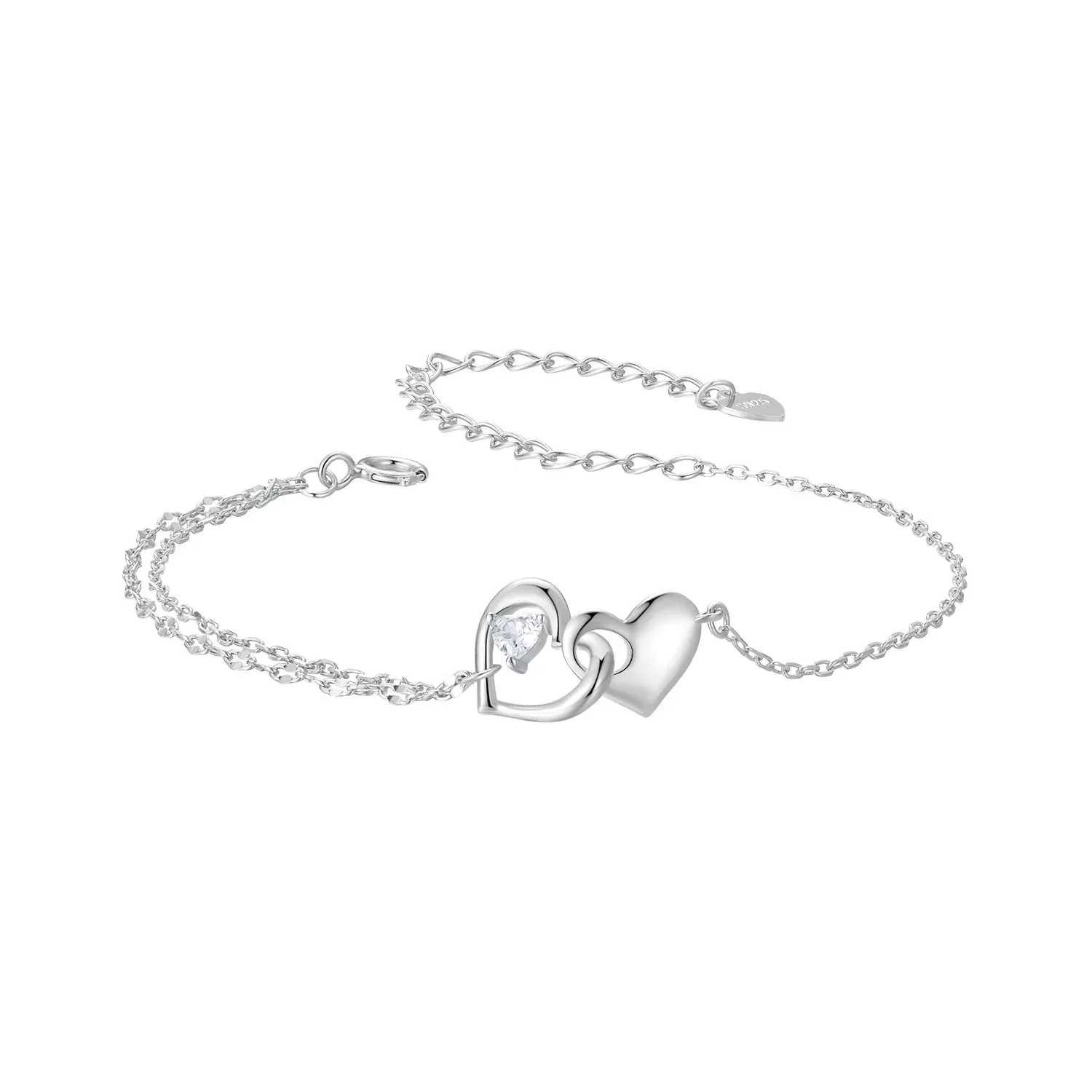 925 Sterling Silver Bracelet with Pave Setting CZ and White Gold Plating