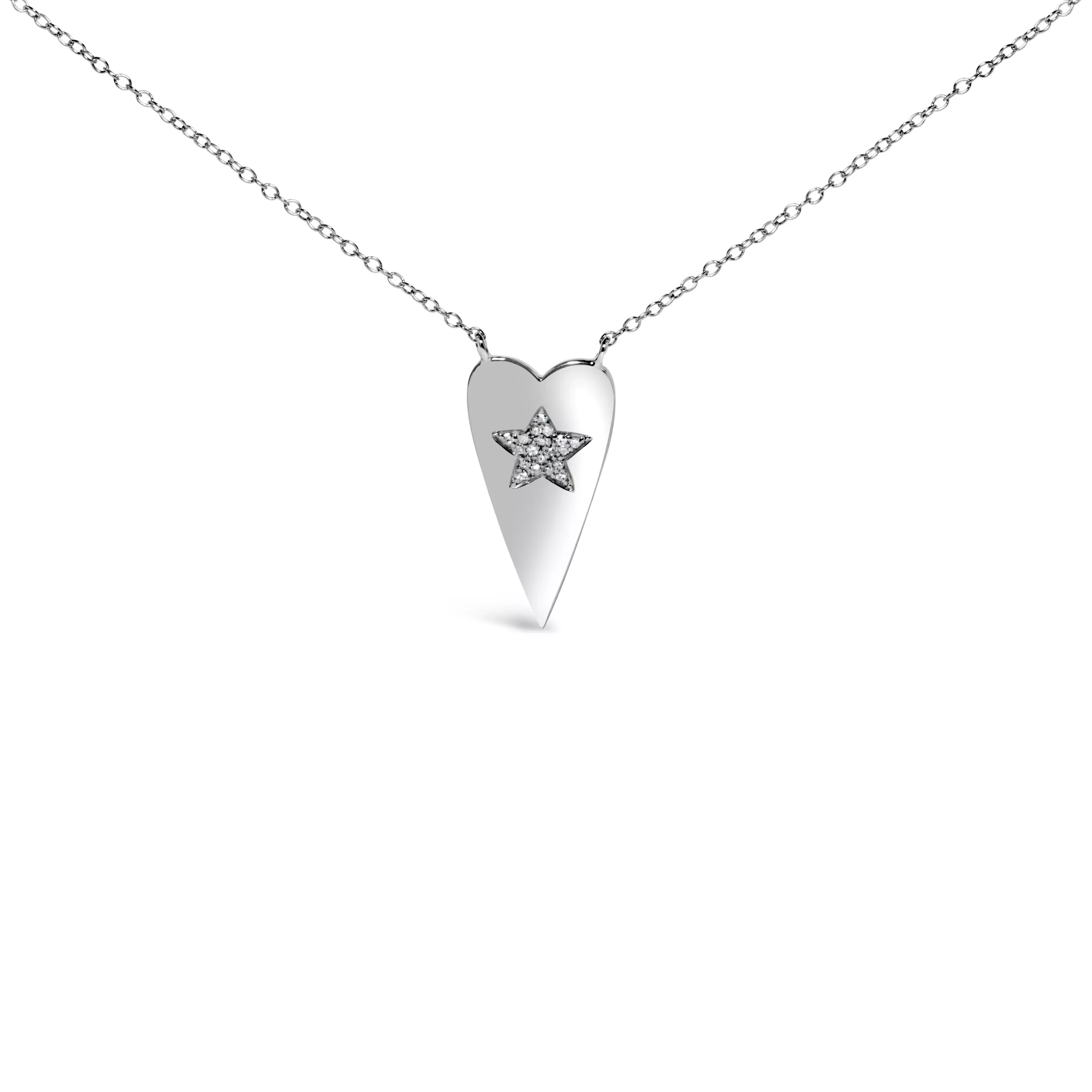 .925 Sterling Silver Diamond Heart with Star Pendant Necklace