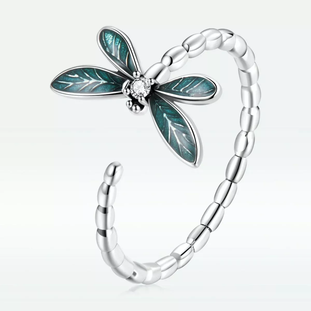 925 Sterling Silver Dragonfly Ring with Enamel & CZ for Women