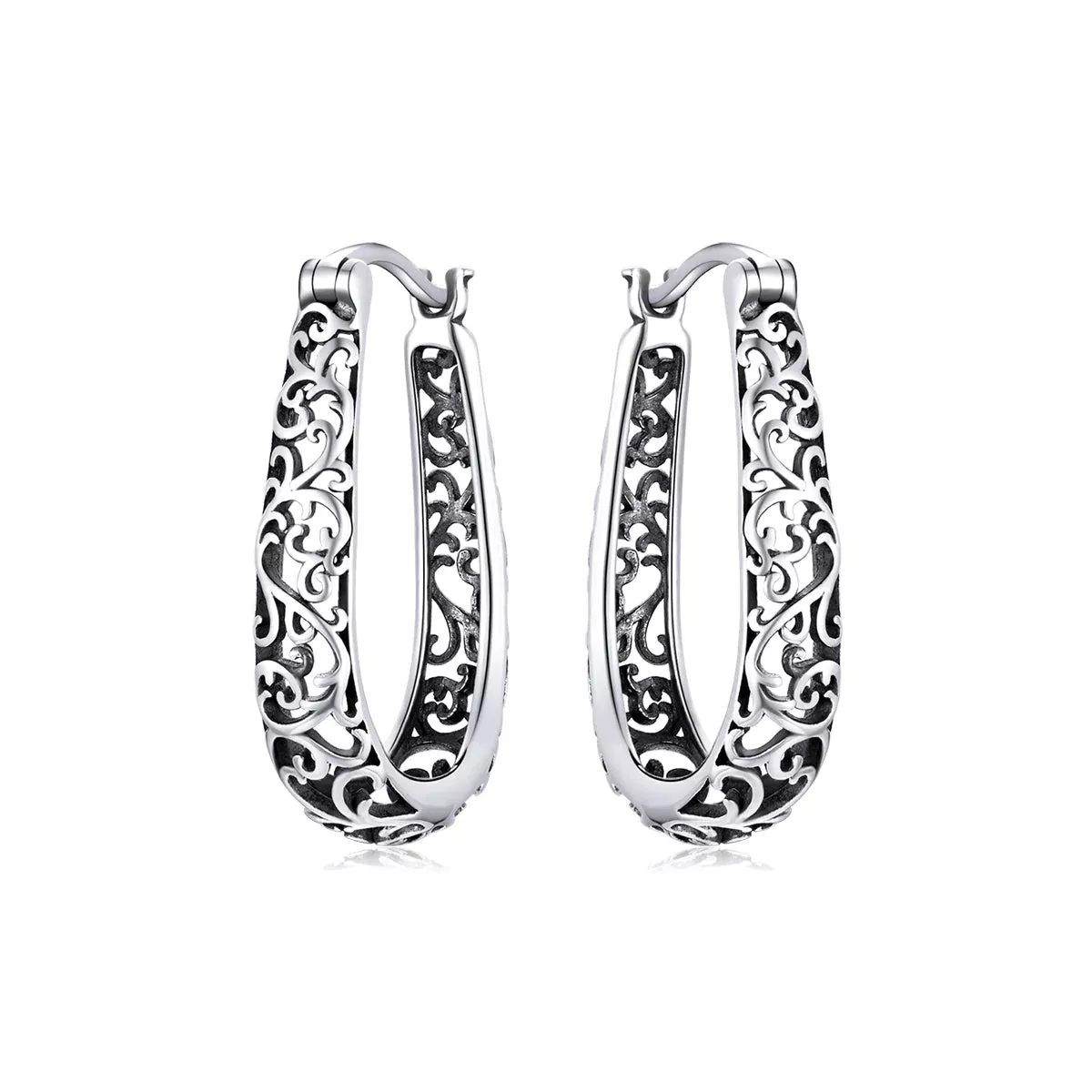925 Sterling Silver Earrings 2.3*0.4cm Oxidized Silver for Women