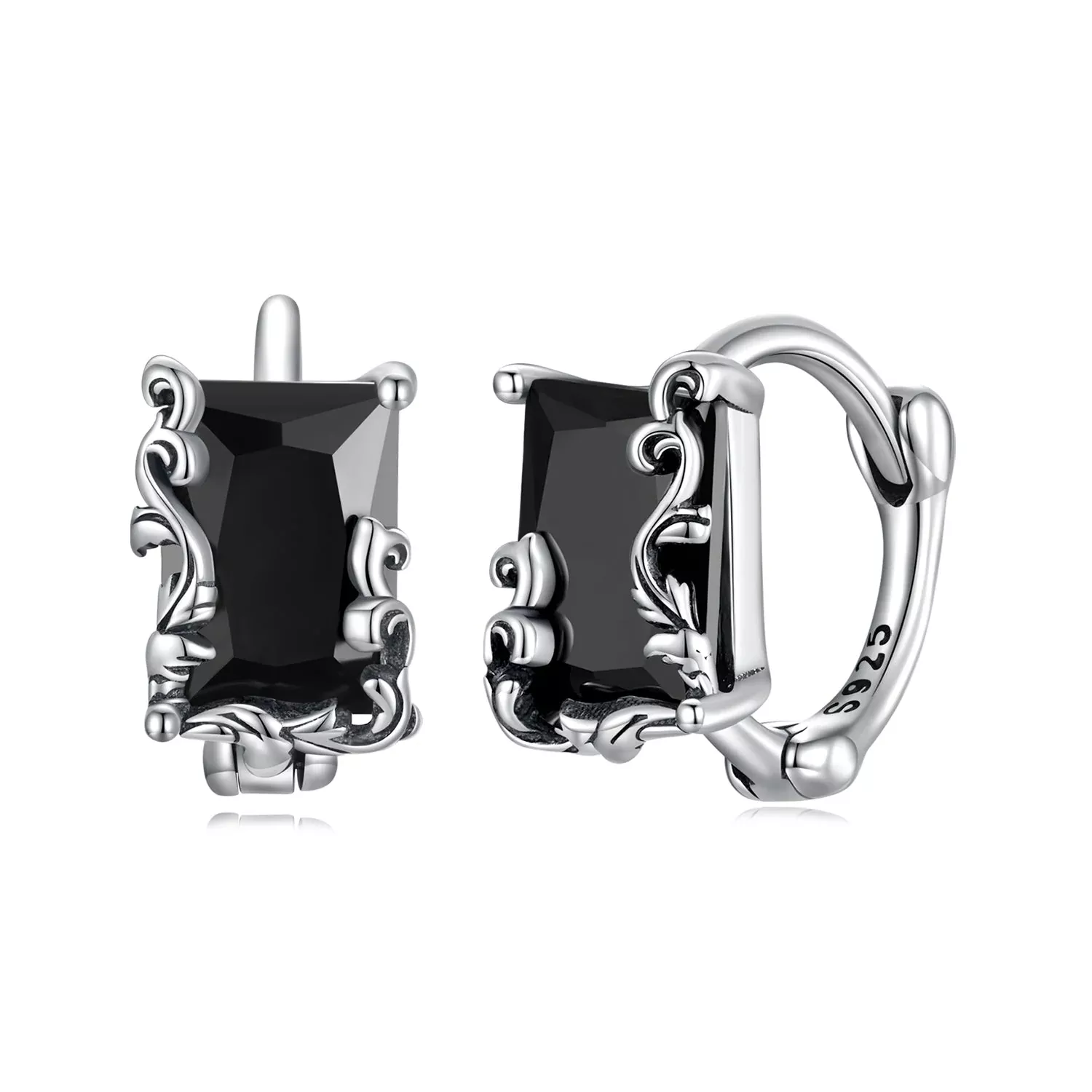 925 Sterling Silver Earrings with CZ and Oxidized Finish for Women