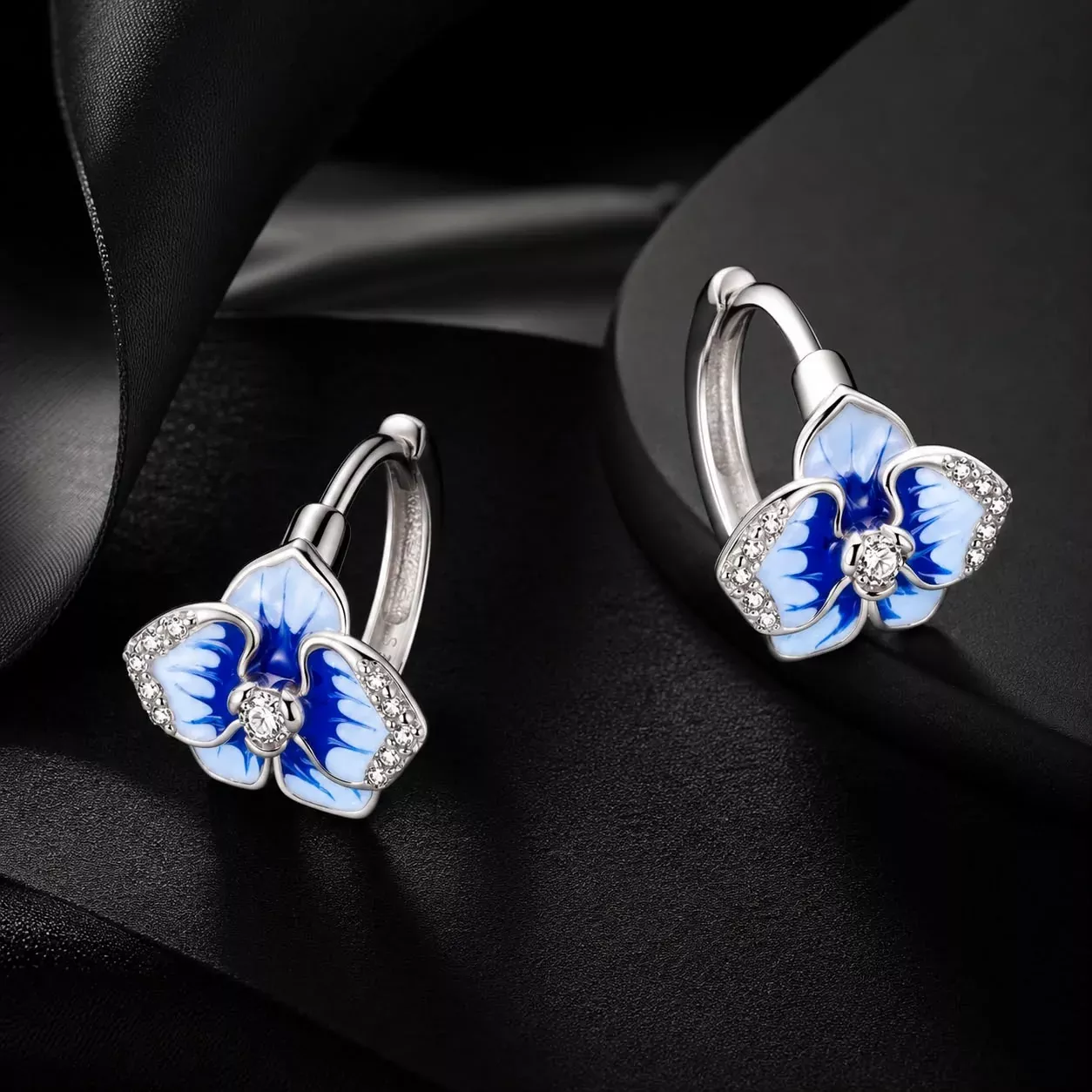 925 Sterling Silver Earrings with Enamel and Pavé Setting, 10mm for Women