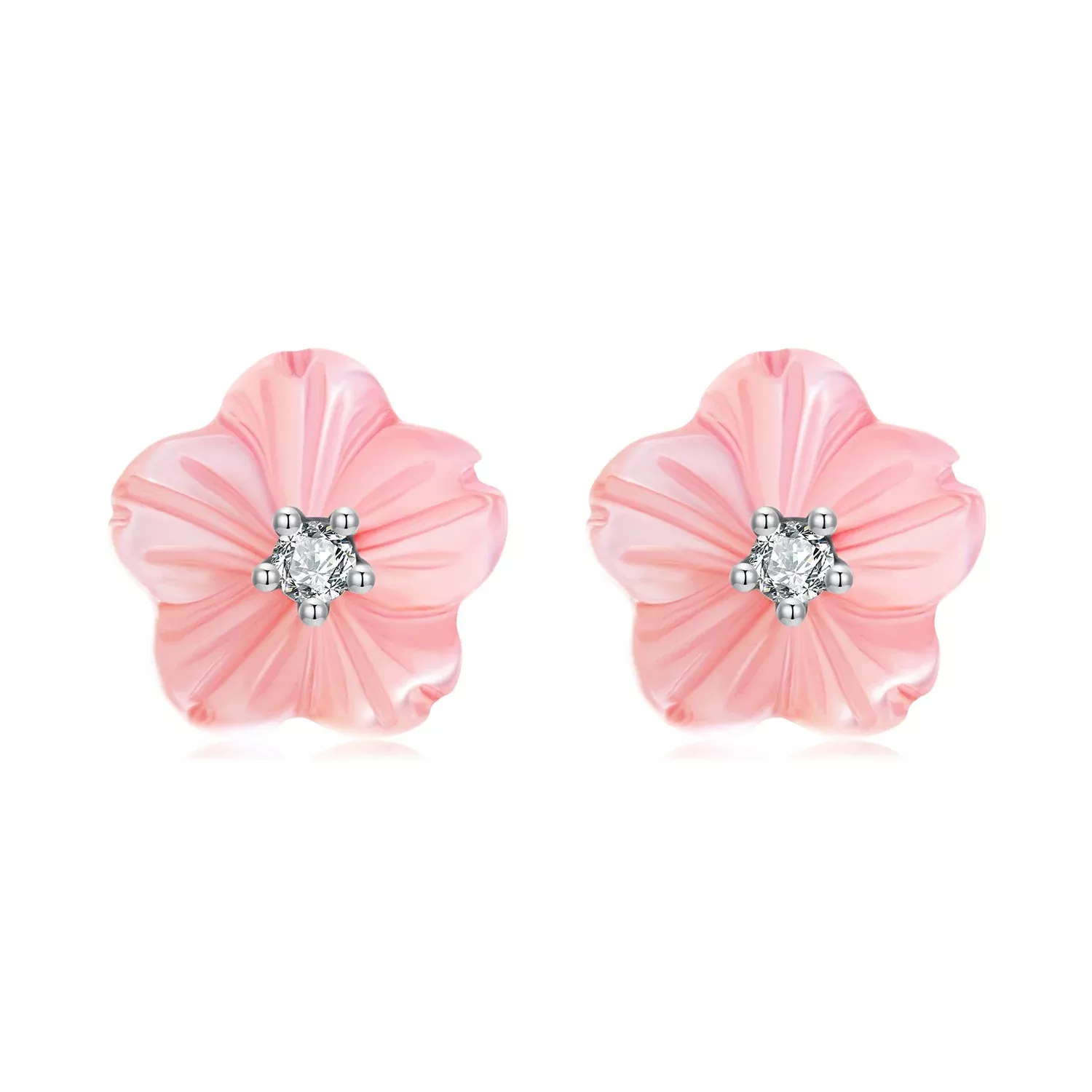 925 Sterling Silver Earrings with High-Quality Nacre and Pavé CZ, Oxidized Silver