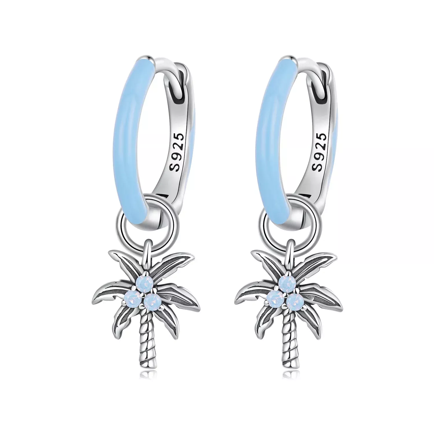 925 Sterling Silver Earrings with Nano Opal Stone and Enamel, Oxidized Finish
