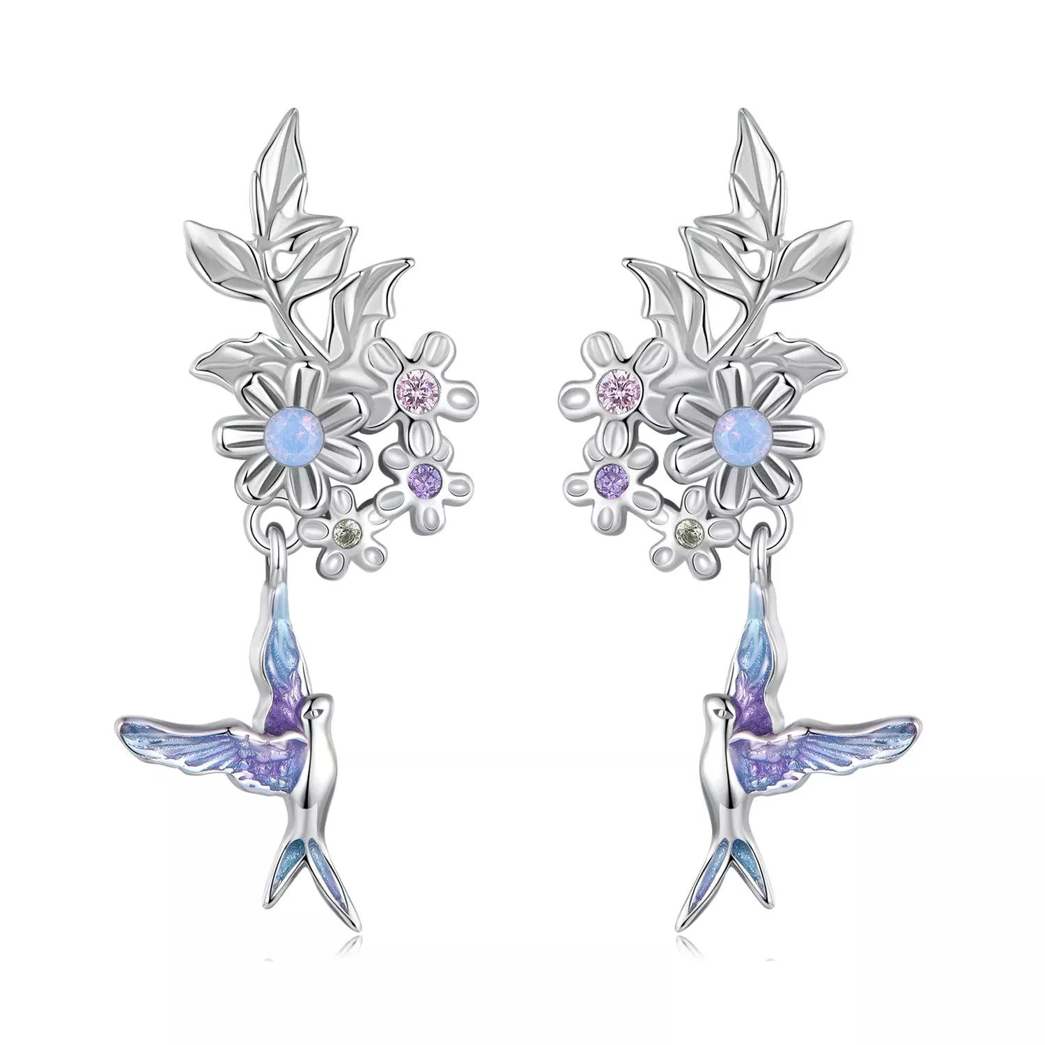 925 Sterling Silver Earrings with Nano Opal Stone and White Gold Plating