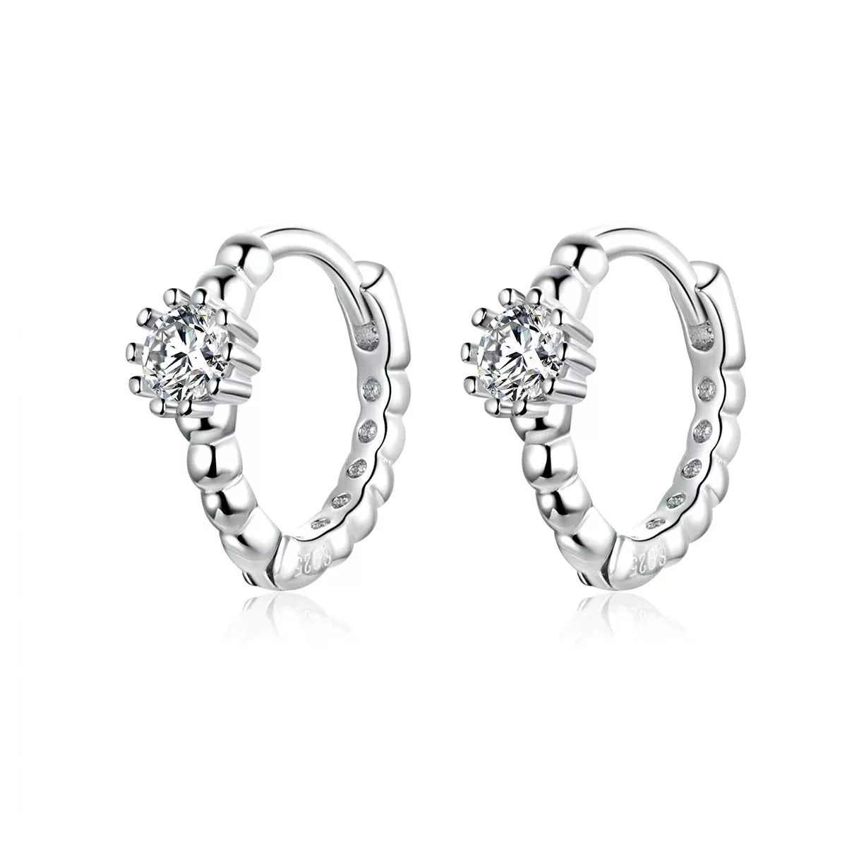 925 Sterling Silver Earrings with Pavé Setting CZ - 1cm for Women