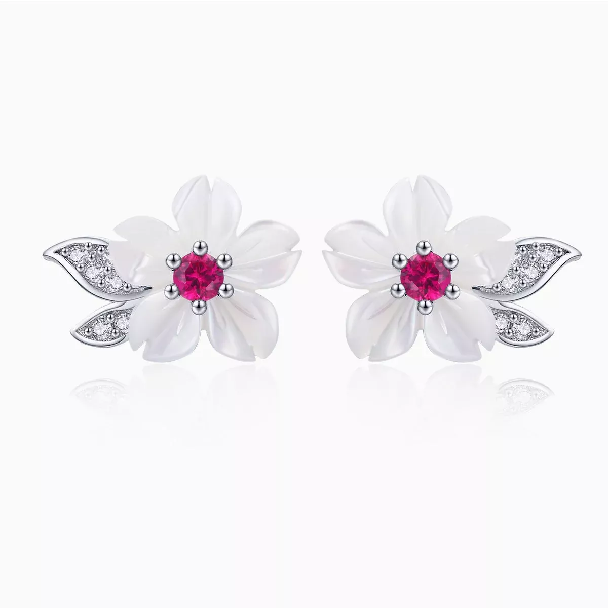 925 Sterling Silver Earrings with Pavé Setting CZ and High-Quality Nacre