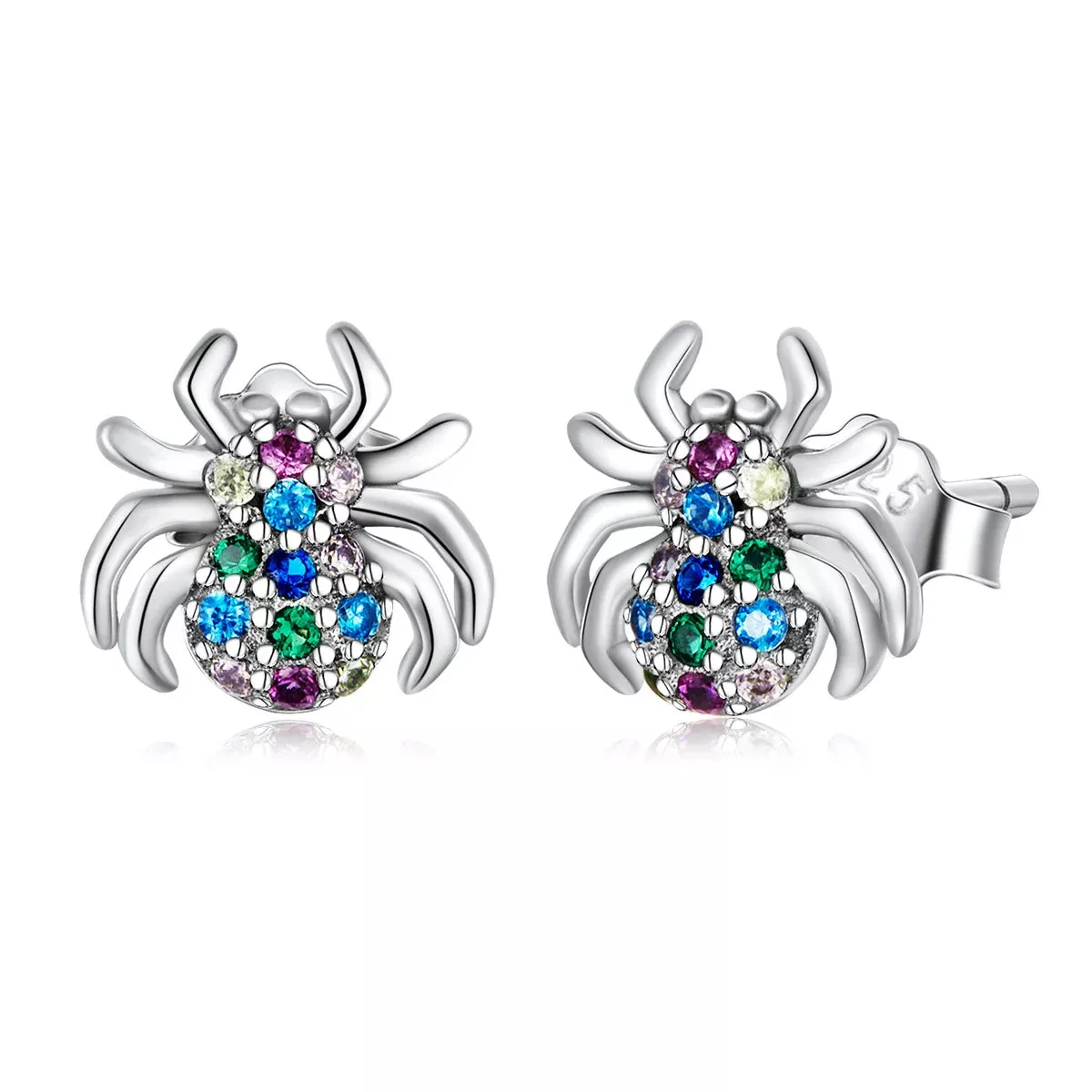 925 Sterling Silver Earrings with Pavé Setting CZ, Oxidized Silver, 0.7*0.8 cm for Women