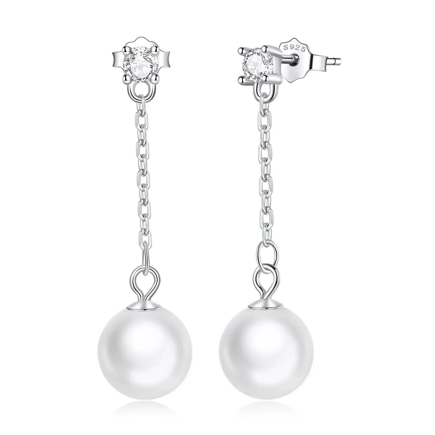 925 Sterling Silver Earrings with Pavé Setting CZ & Quality Shell Pearl