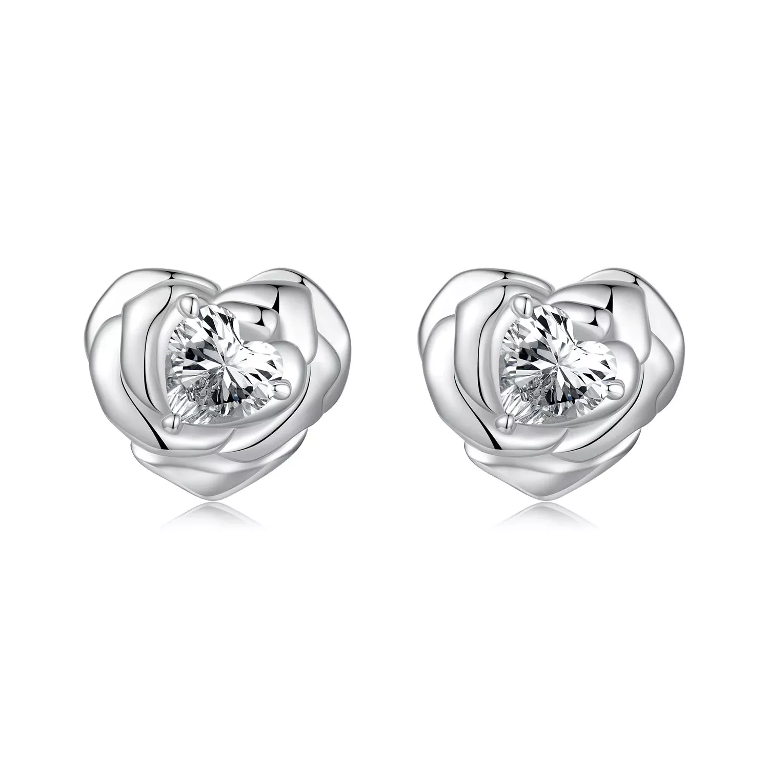 925 Sterling Silver Earrings with Pave Setting CZ and White Gold Plating