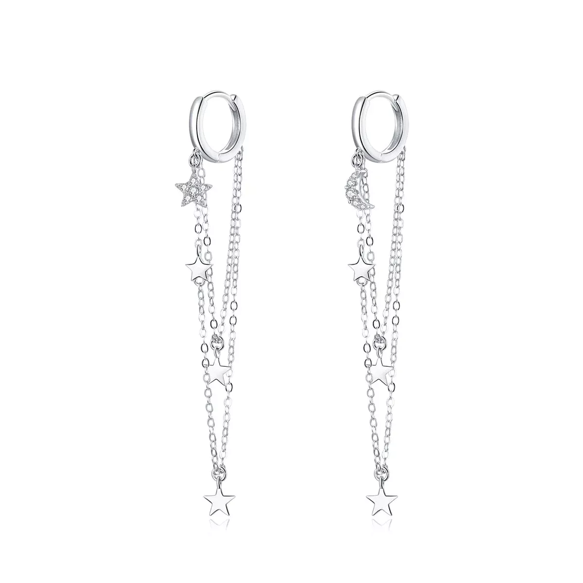 925 Sterling Silver Earrings with Plated Platinum and Pavé Setting CZ, Size 6.5cm