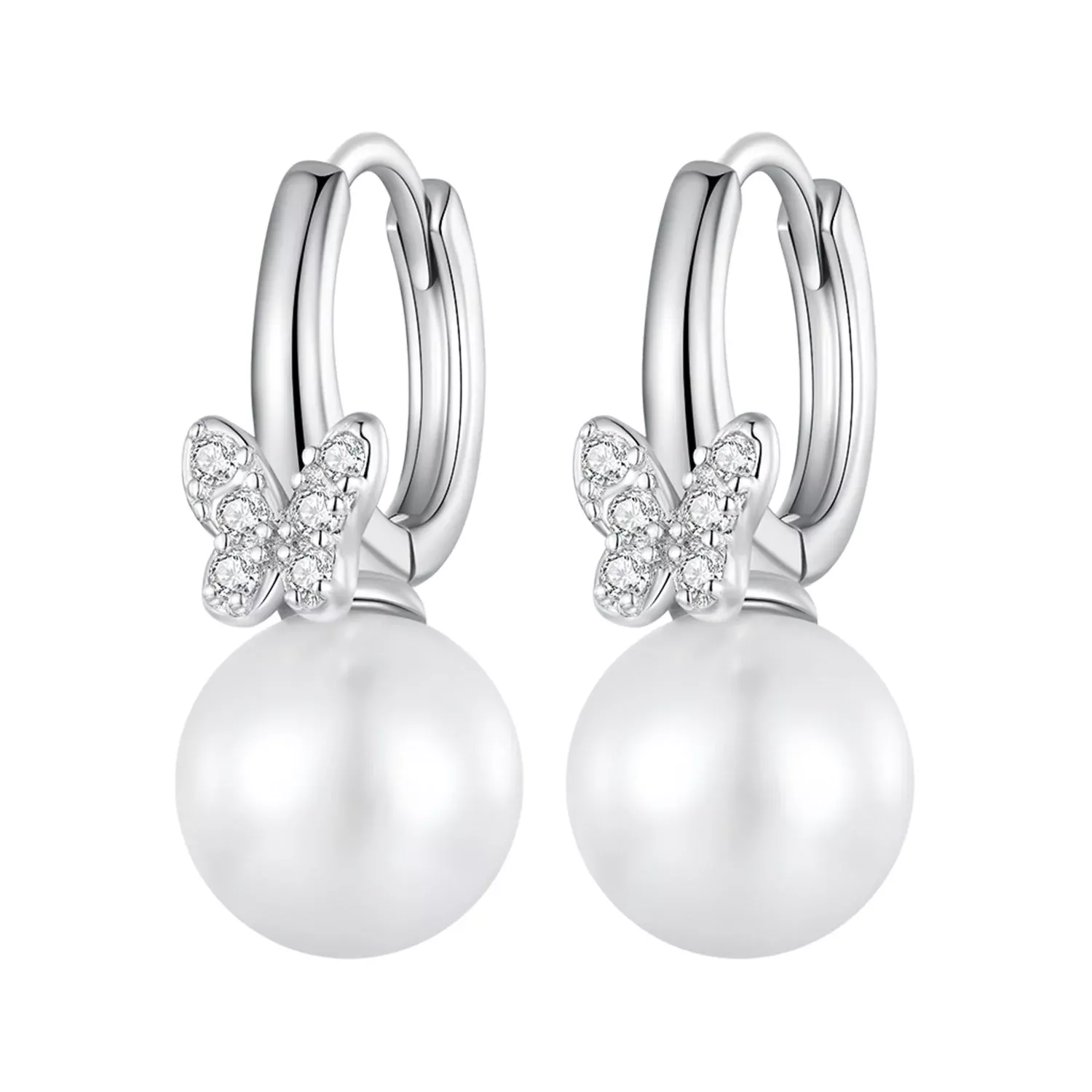 925 Sterling Silver Earrings with Plated Platinum and Shell Pearl for Women