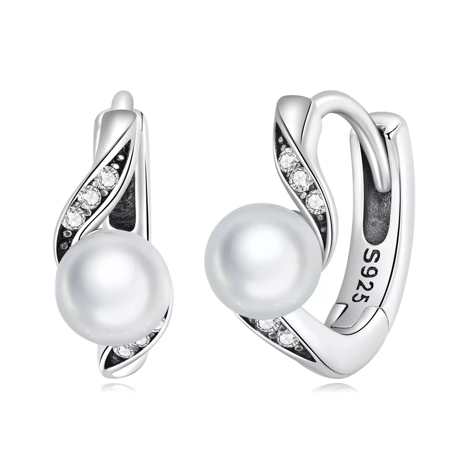 925 Sterling Silver Earrings with Quality Shell Pearl and Oxidized Silver for Women
