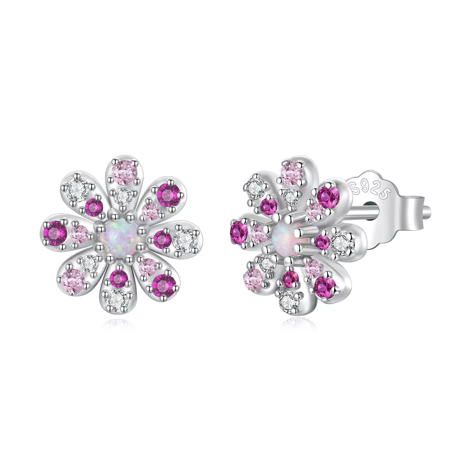 925 Sterling Silver Earrings with Synthetic Opal and CZ