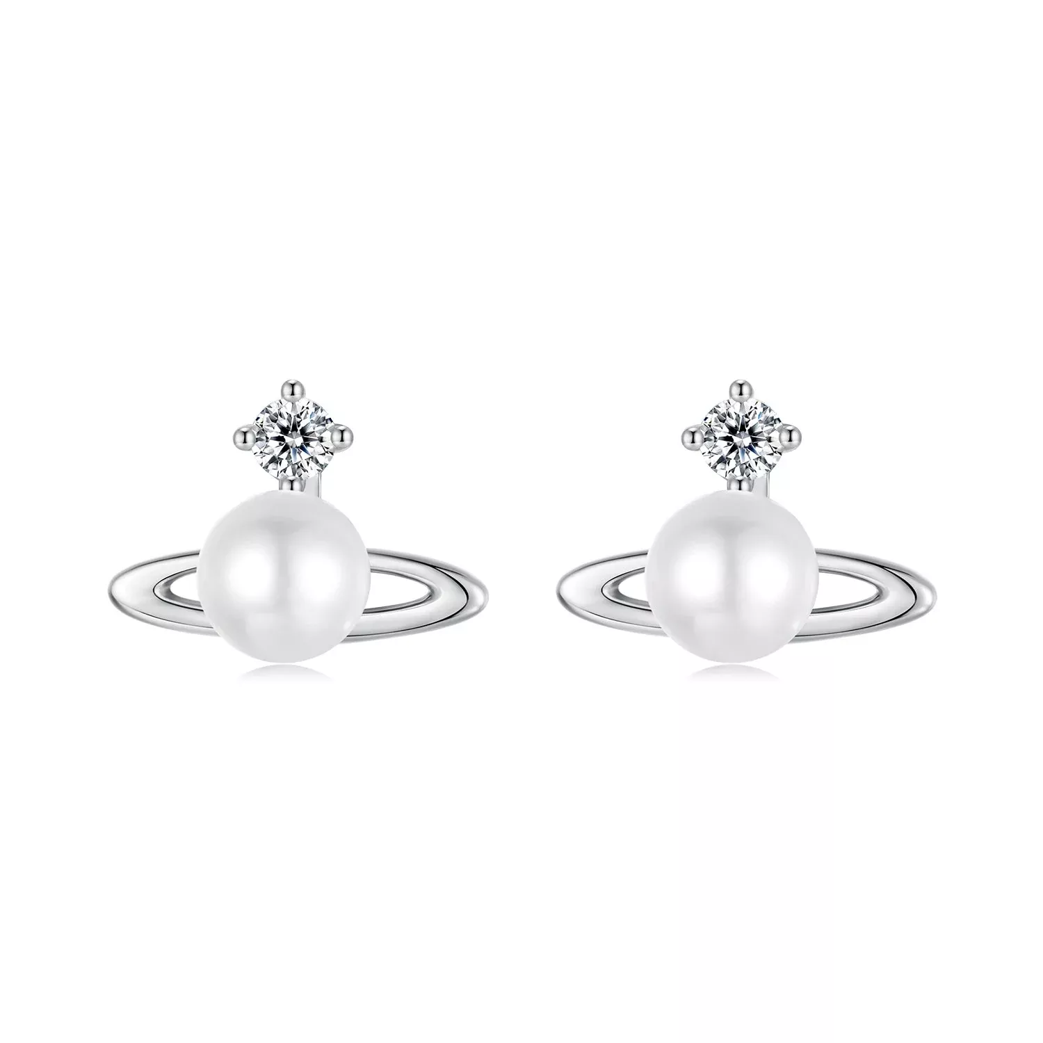 925 Sterling Silver Earrings with White Gold Plating and Shell Pearl
