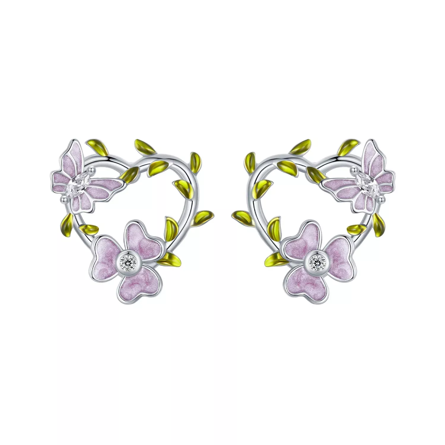 925 Sterling Silver Enamel CZ Plated Earrings