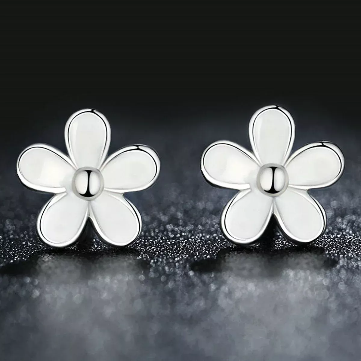 925 Sterling Silver Enamel Earrings - 0.9CM