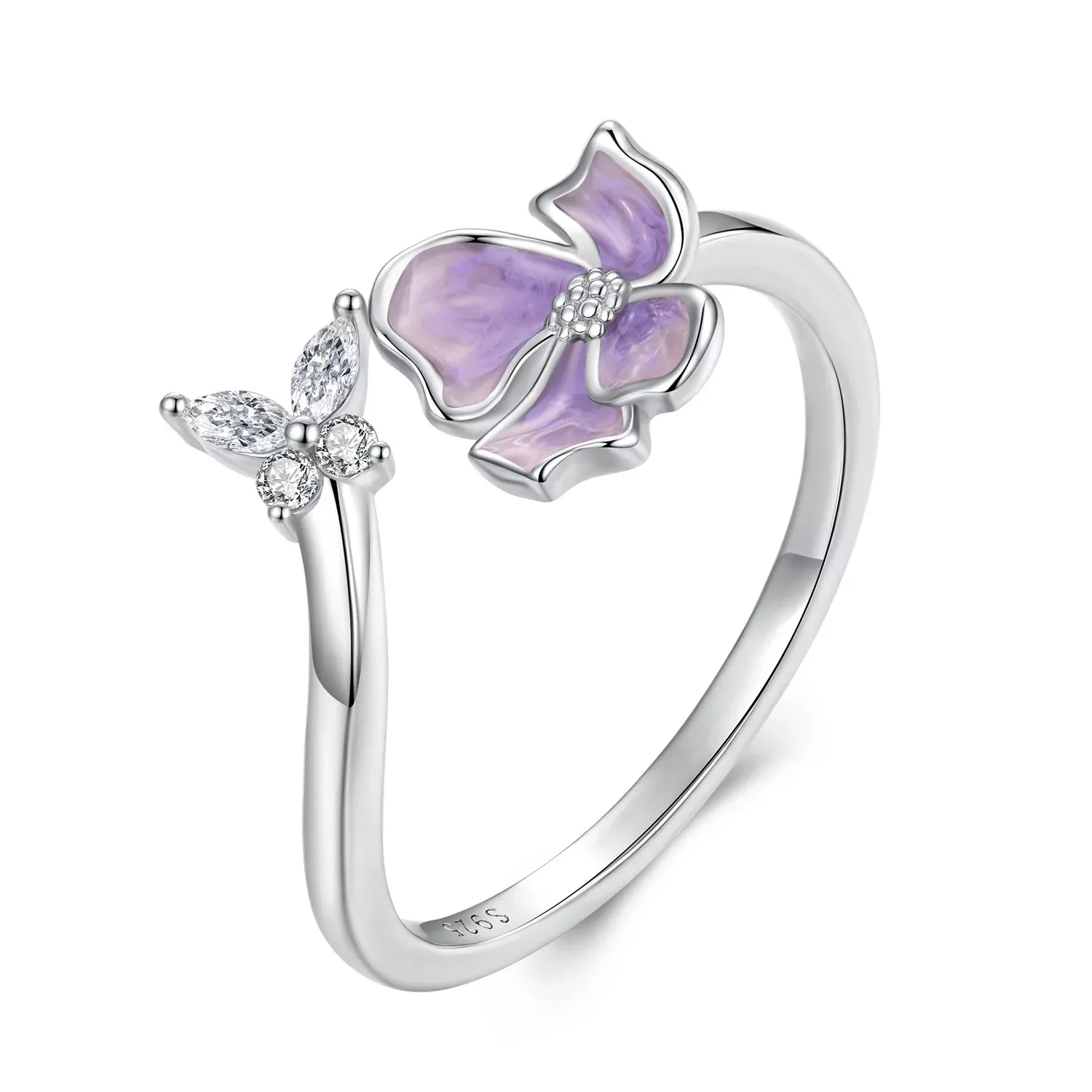 925 Sterling Silver Enamel Flower Ring for Women