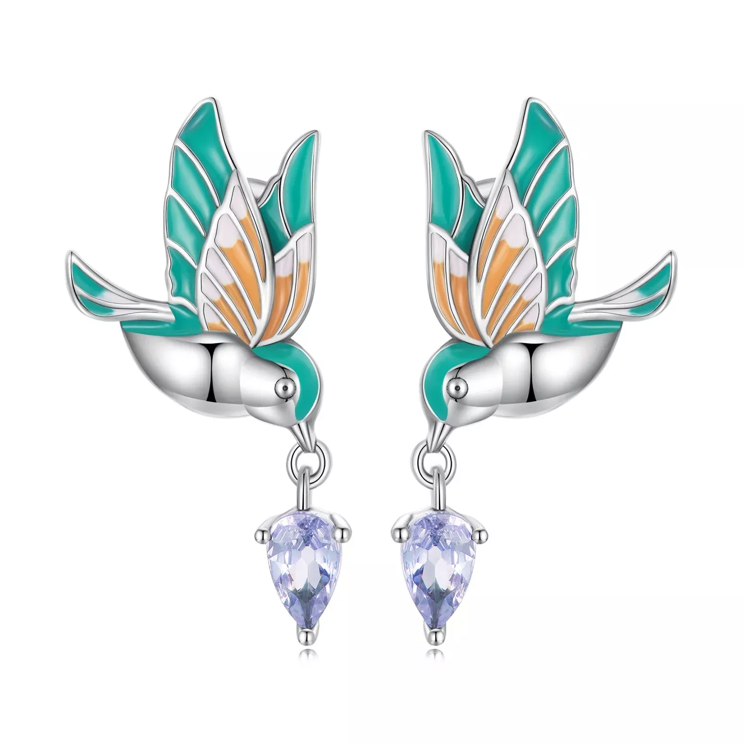925 Sterling Silver Enamel Pavé Setting CZ Earrings