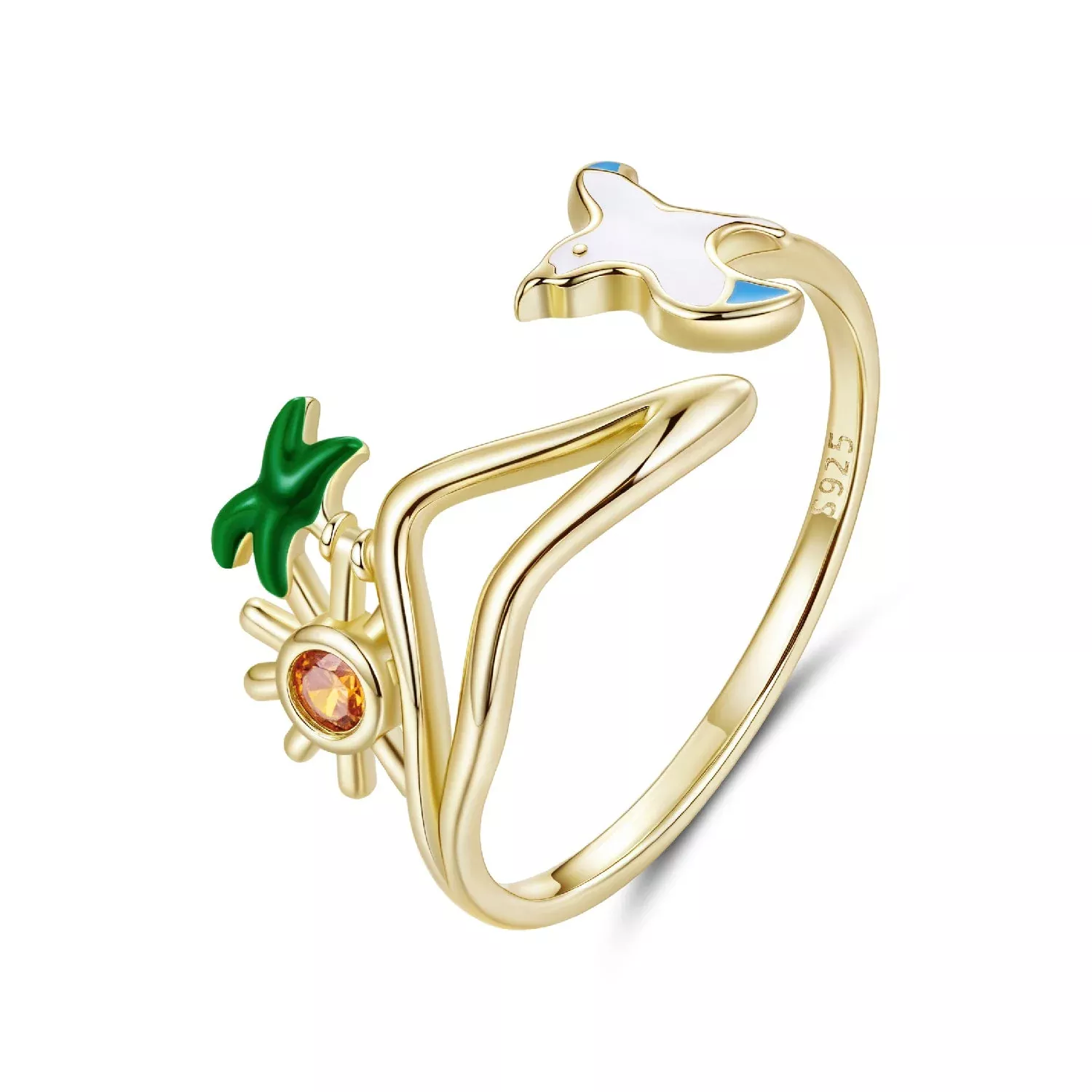 925 Sterling Silver Enamel Pavé Setting CZ Gold Plated Ring for Women