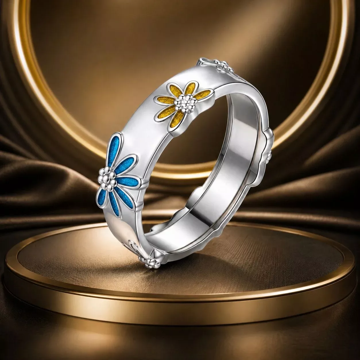 925 Sterling Silver Enamel Ring Size 6.0 for Women