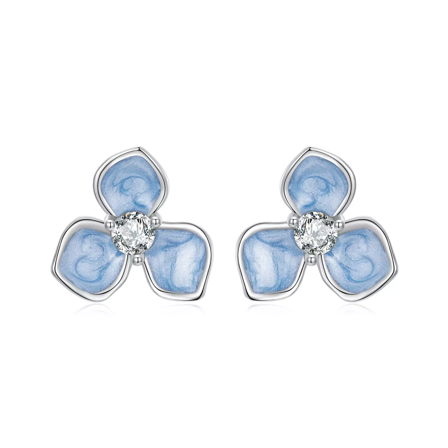 925 Sterling Silver Enamel White Gold Plated CZ Earrings
