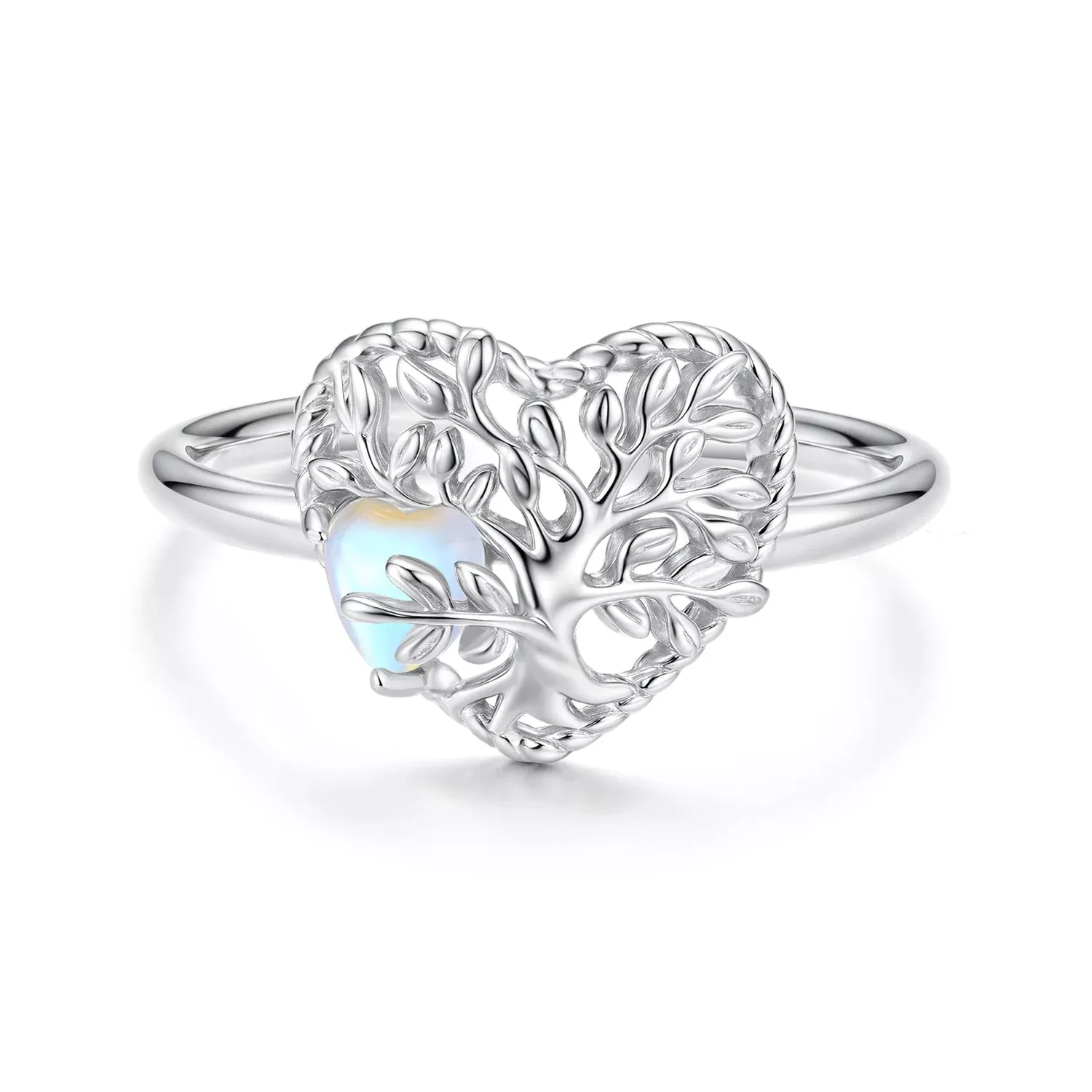925 Sterling Silver Heart-Shaped Moonstone Ring for Women